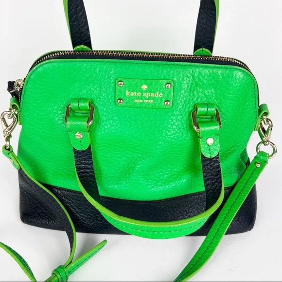 ate Spade Grove Court Stripe Maise Satchel Crossbody Leather Bag Green Navy - Picture 4 of 12